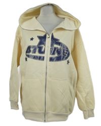 Dámská smetanová propínací mikina s potiskem a kapucí 