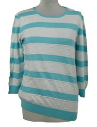 Dámský azurovo-bílý pruhovaný lehký svetr s nopky Gerard 