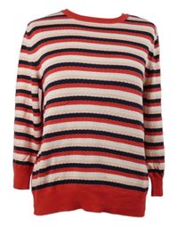 Dámský červeno-růžovo-tmavomodrý pruhovaný svetr Oasis 