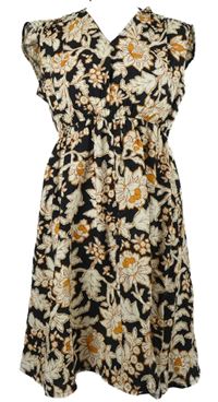 Dámské černo-oranžové květované šaty 