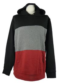 Pánská černo-šedo-červená vzorovaná mikina s kapucí C&A