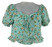 Dámská mátová květovaná crop halenka New Look 