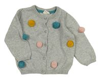 Světlešedý propínací svetr s bambulkami H&M