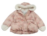 Světlerůžová šusťáková zimní bunda s Minnie a kapucí George