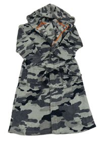 Šedý army chlupaný župan a kapucí M&S