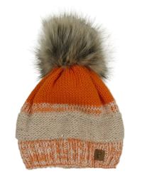 ORanžovo-béžová čepice s bambulí 