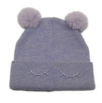 Fialová třpytivá čepice s očima a bambulemi H&M vel.92-104