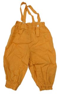 Oranžové plátěné kalhoty s kšandami