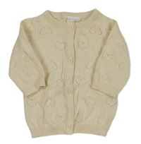 Béžov perforovaný propínací svetr se srdíčky