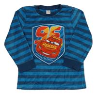 Tmavomodro-světlemodrá pruhovaná sametová mikina s Hot Wheels C&A