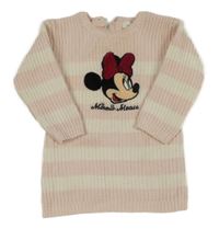 Bílo-růžový pruhovaný žinylkový dlouhý svetr s Minnie Primark