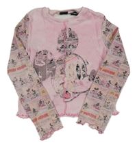 Světlerůžové melírované žebrované triko s Mickeym
