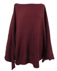 Dámské mahagonové žebrované svetrové pončo s lodičkovým výstřihem Shein