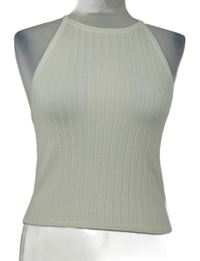 Dámský smetanový žebrovaný úpletový crop top H&M