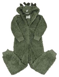 Khaki chlupatá kombinéza s kapucí - dinosaurus F&F
