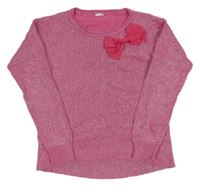 Růžový třptivý svetr s mašlí 