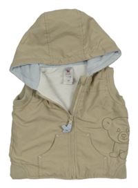 Béžová šusťáková podšitá vesta s medvídkem a kapucí C&A