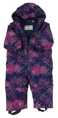 Tmavomodro-růžovo-fialová vzorovaná šusťáková zimní kombinéza s kapucí Lupilu
