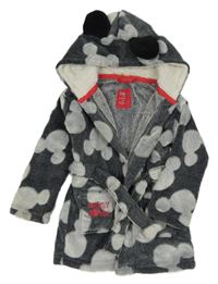 Nové - Tmavošedo-šedý chlupatý župan s Mickeym a páskem Primark