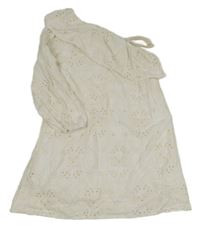 Smetanové madeirové šaty s volánkem Zara