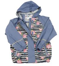 Šedomodrá pruhovaná květovaná nepromokavá bunda s kapucí Lupilu