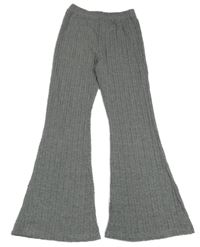 Šedé pletené 3D vzorované flare kalhoty Shein