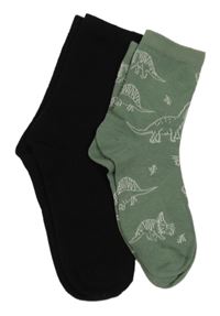 2x ponožky - černé + khaki s dinosaury 