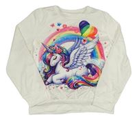 Bílá lehká mikina s jednorožcem a duhou