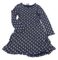 Tmavomodré květované bavlněné šaty bpc