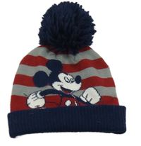 Šedo-červená pruhovaná čepice s Mickeym a bambulí George