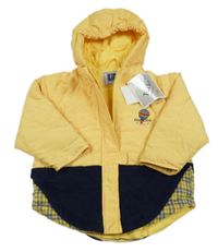 Nové - Žluto-tmavomodrá šusťáková zateplená bunda s kapucí Kids