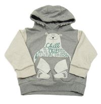 Šedo-světlešedá mikina s medvědem a kapucí Tu