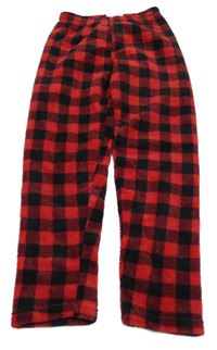 Černo-červené kostkované chlupaté pyžamové kalhoty 