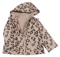 Růžovo-antracitovo-béžová voděodolná jarní bunda s leopardím vzorem a kapucí Tu
