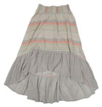 Bílo-šedo-neonová vzorovaná dlouhá sukně H&M