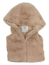 Starorůžová kožešinová zateplená vesta s kapucí F&F