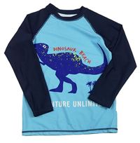Tyrkysovo-tmavomodré UV triko s dinosaurem 