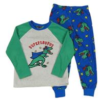 Šedo-zeleno-modré fleecové pyžamo s dinosaury Primark