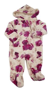 Světlerůžová chlupatá kombinéza s květy a kapucí Laura Ashley