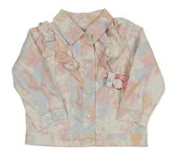 Nové - Bílo-barevná batikovaná riflová bunda s volánky Little kids