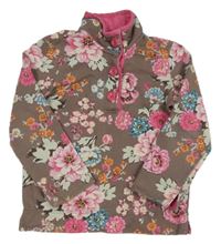 Hnědo-růžová mikina s kytičkami a komínovým límcem Joules