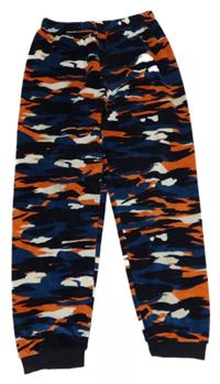 Tmavomodro-korálovo-bílé army plyšové pyžamové kalhoty M&S