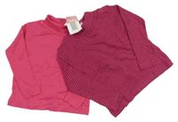 Nové - 2x Růžové + purpurovo-růžové pruhované triko s rolákem Impidimpi 