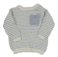 Bílo-modrý pruhovaný svetr s kapsou F&F