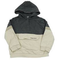 Tmavošedo-smetanová mikina s kapsou a kapucí C&A