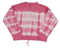 Růžovo-bílá batikovaná oversize crop mikina F&F