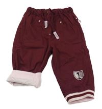 Vínové plátěné podšité kalhoty s výšivkou