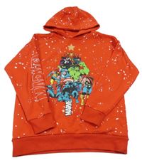 Červená vzorovaná mikina se superhrdiny a kapucí Marvel 