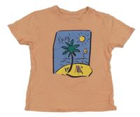 Broskvové tričko s palmou Primark 