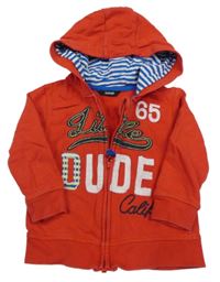 Červená propínací mikina s nápisem a kapucí George